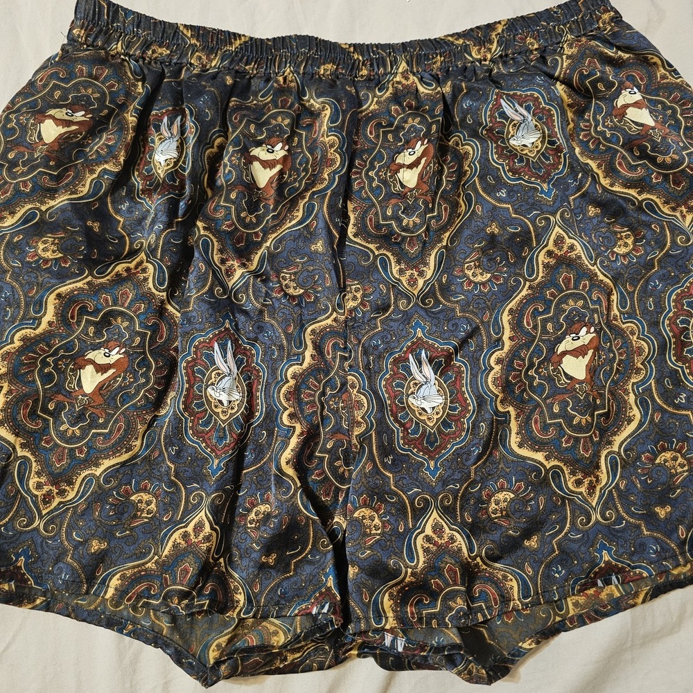 Vintage Looney Tunes Mania Mens Boxer Shorts Sz L 100% SILK